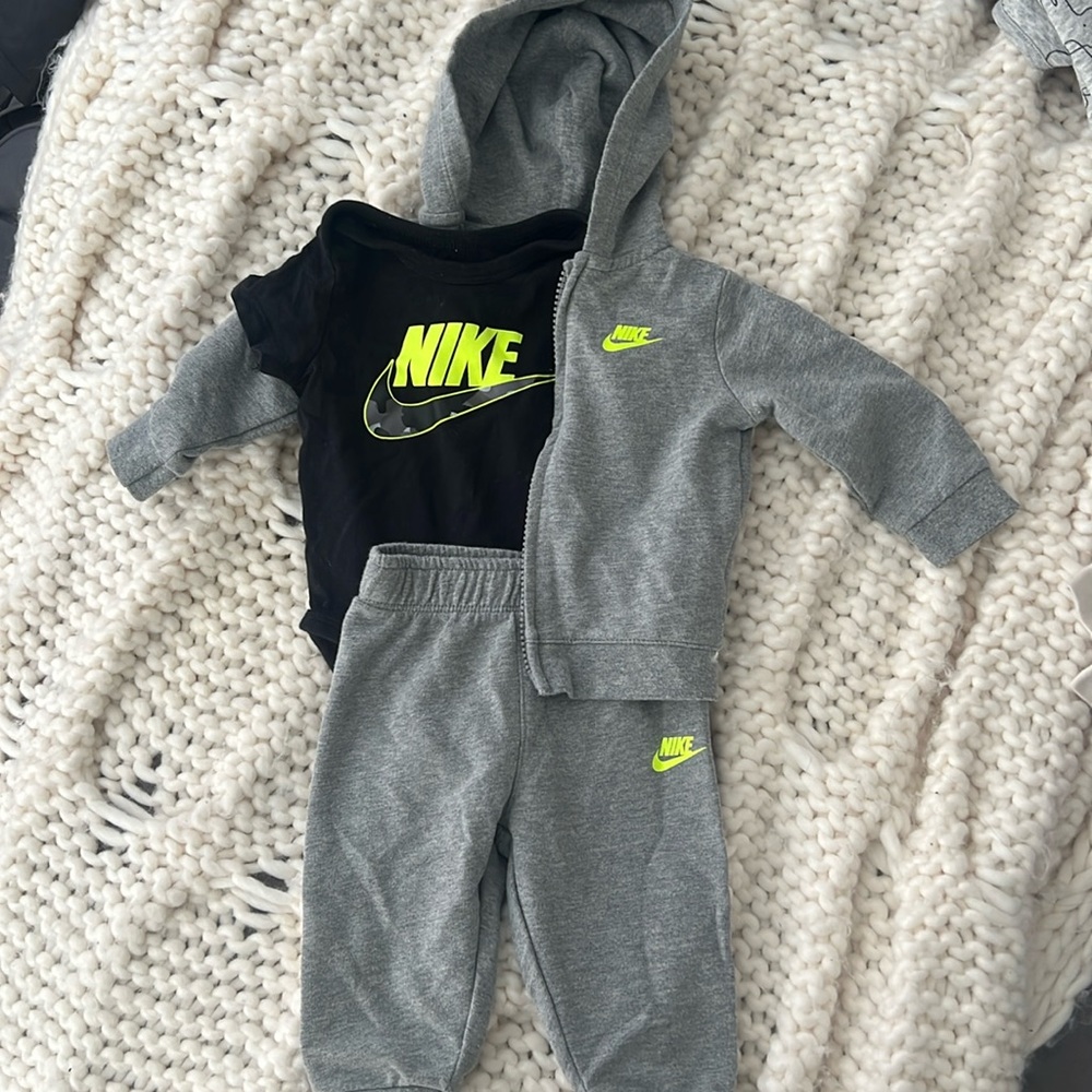 Nike Infant Tracksuit in Gray and Neon Yellow with matching onesie
